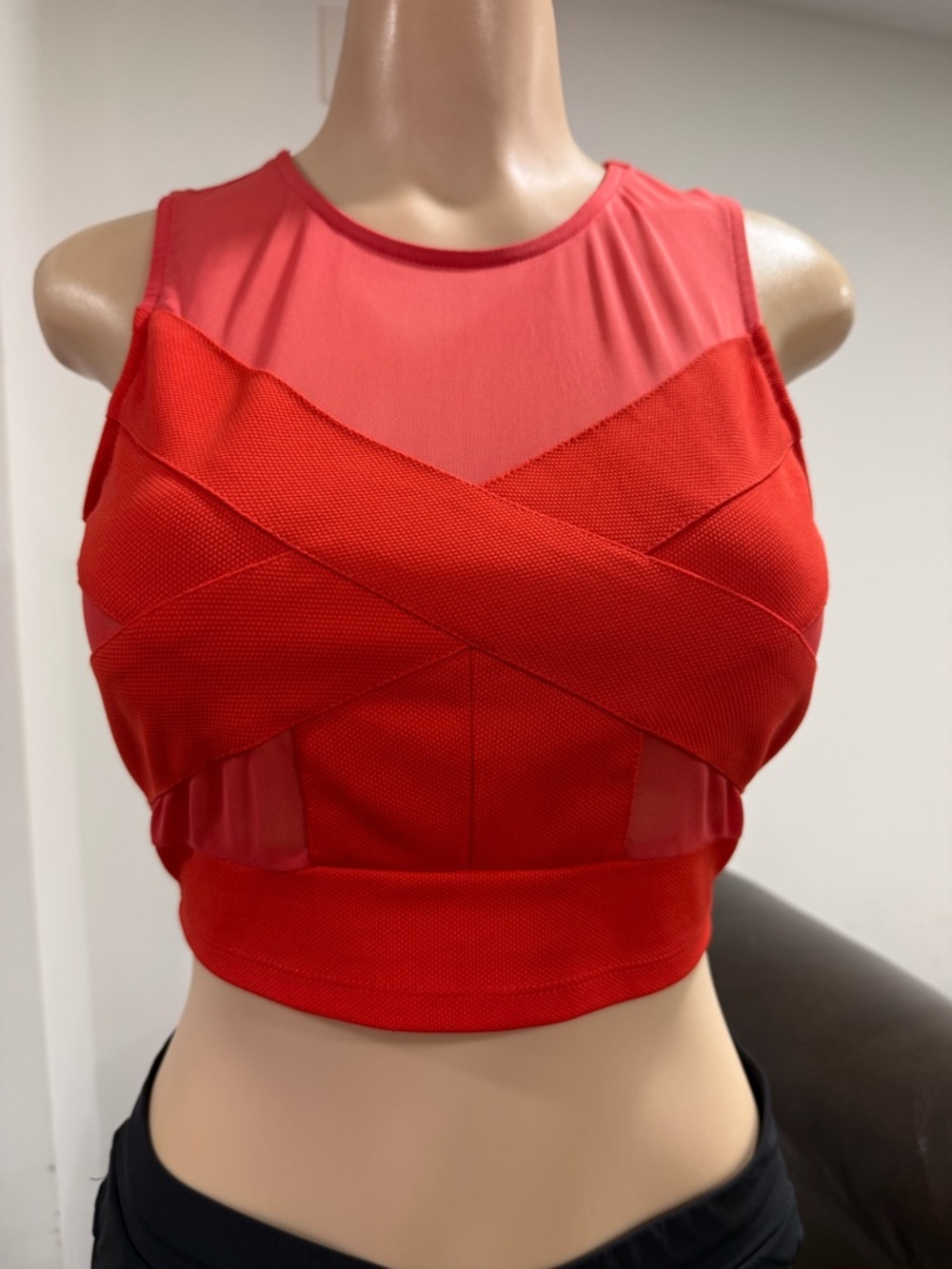 Sparkle & Fade Bright Red Mesh Top